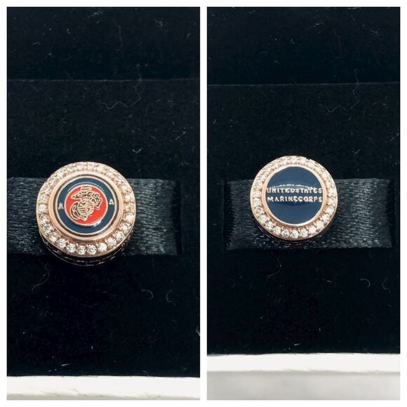 🦋🐯Pandora USMC U.S. Marines Military Exclusive Moments Button Charm - Picture 1 of 4